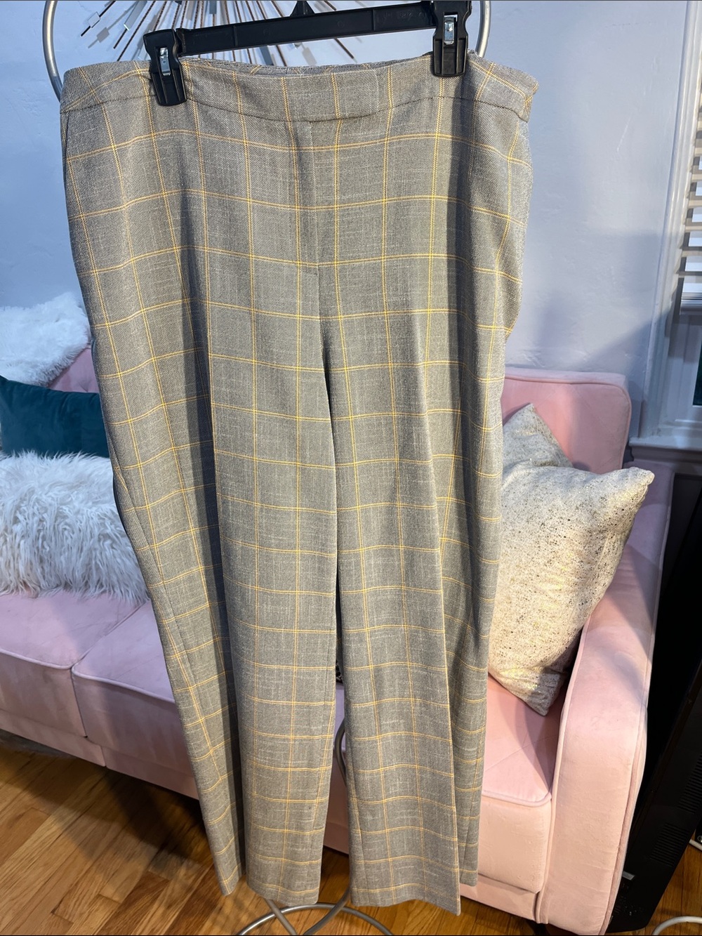 Kasper Gray Plaid Pants with Yellow Windowpane